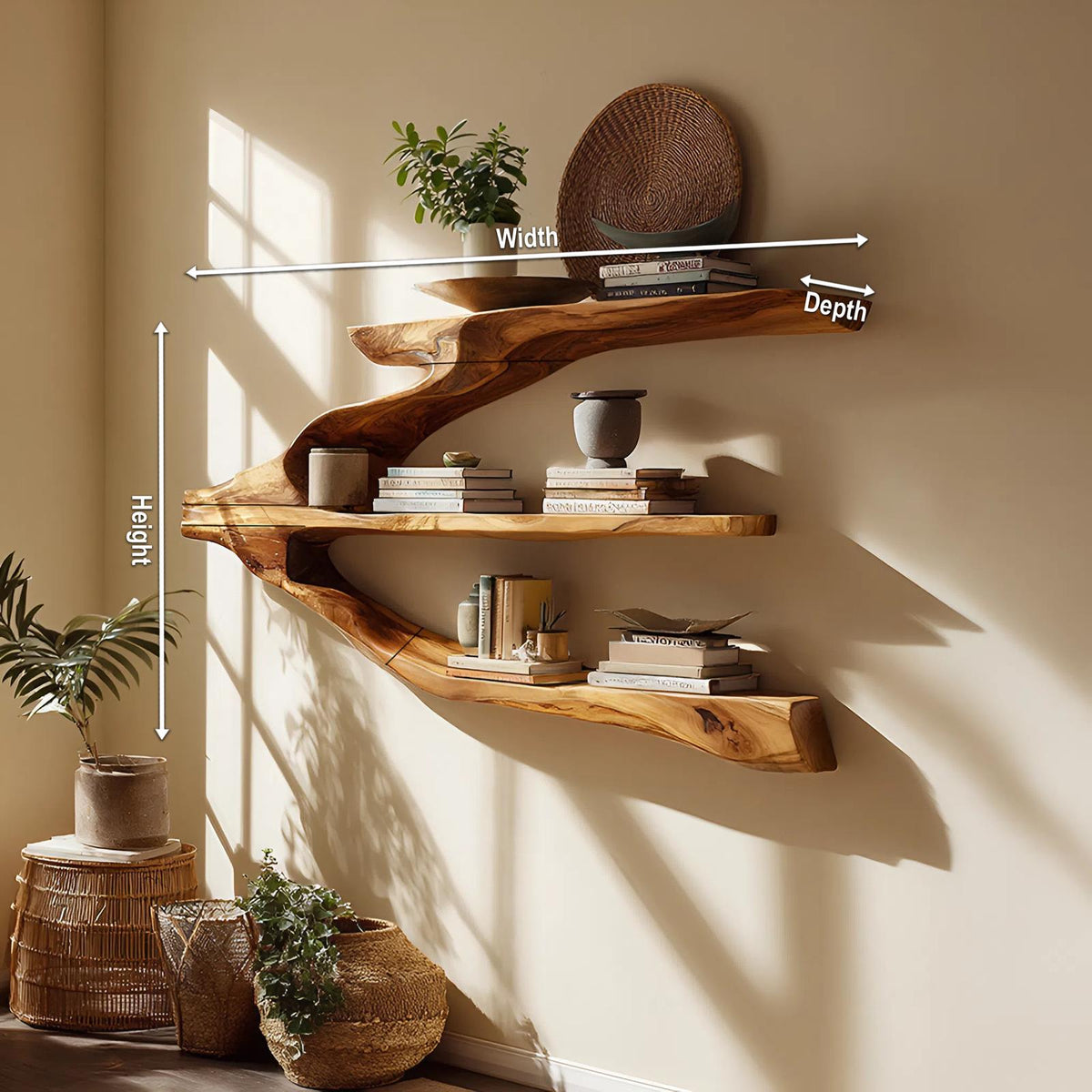 Minimalist Wooden Floating Shelf, Wall Mounted Entryway Display Shelf & Hallway Organizer