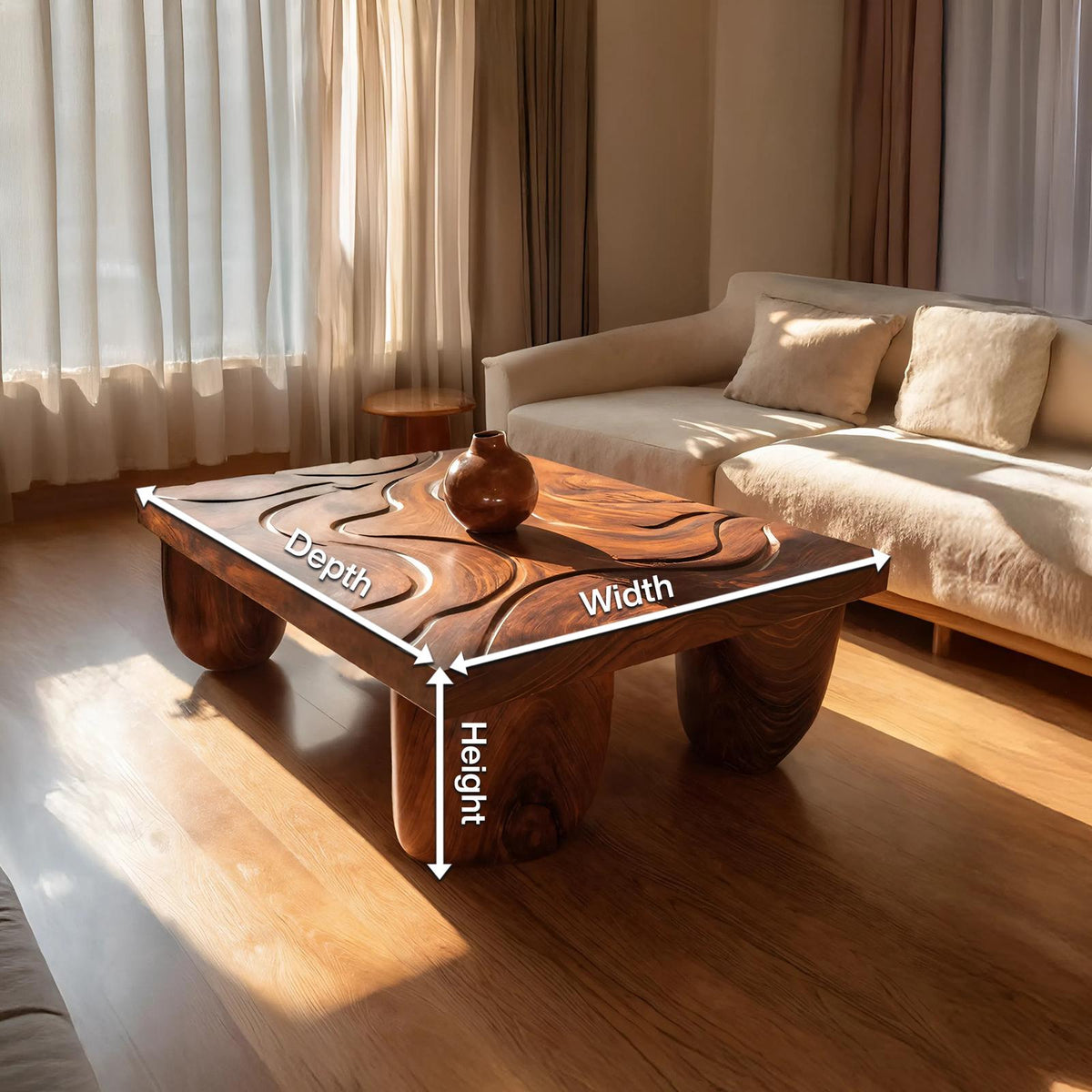 Spry Interior Mid Century Solid Wood Irregular Coffee Table, Handcrafted Natural Wooden Living Room Accent Table, SILDTTRCF067