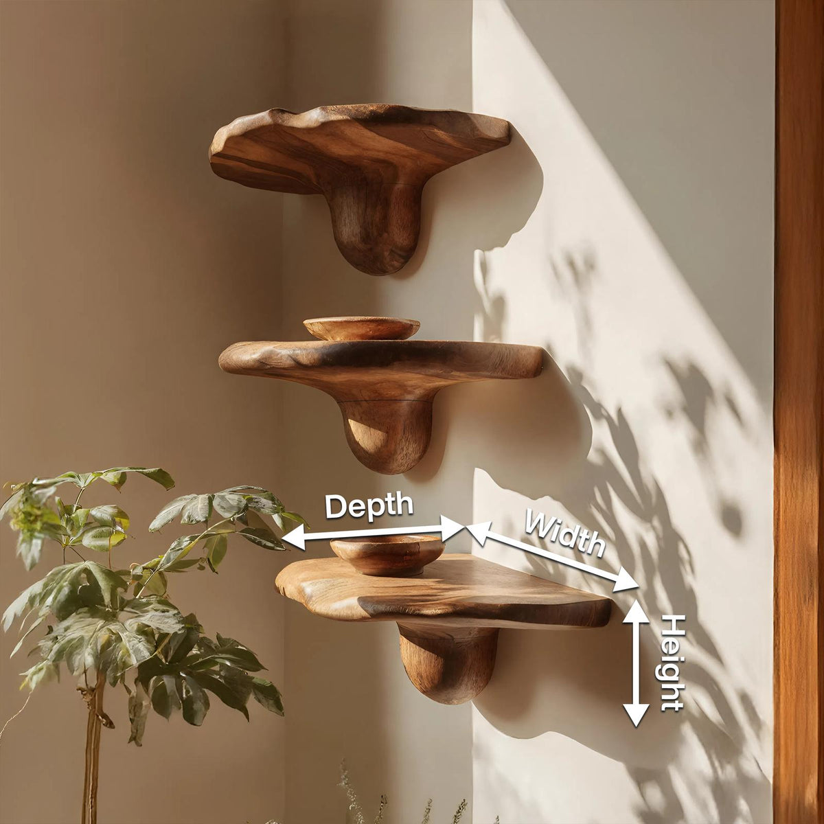 Handcrafted Solid Wood Mushroom Shelf For Bedroom Furniture Decor
