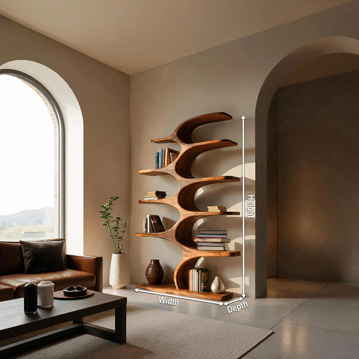 Artistic Curved Bookshelf Fluid Lines Statement For Designer Interiors RTTHTTBS050