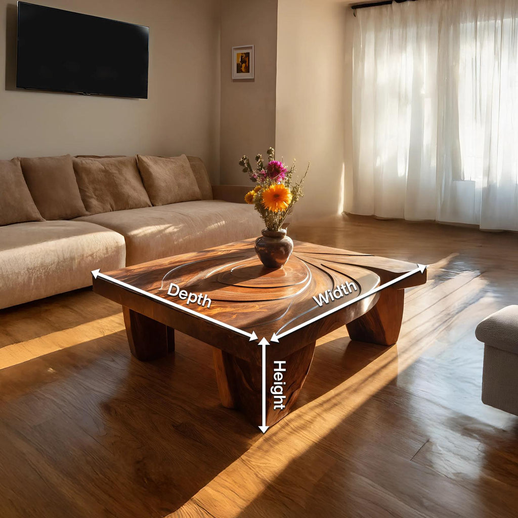 Spry Interior Mid Century Abstract Solid Wood Coffee Table, Handcrafted Wooden Accent Center Table for Living Room, SILDTTRCF070