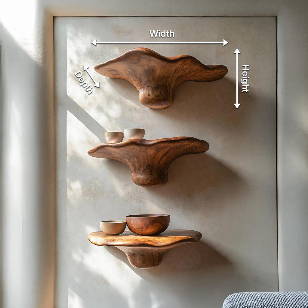 Handcrafted Solid Wood Mushroom Shelf For Bedroom Wall Decor