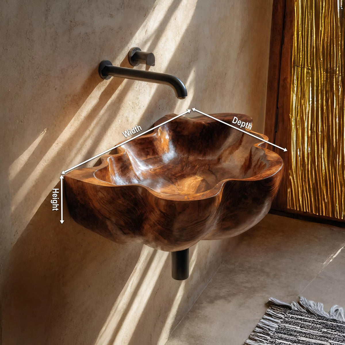 Handcrafted Live Edge Wooden Vessel Sink, Rustic Solid Wood Wash Basin for Bathroom Vanity Tabletop