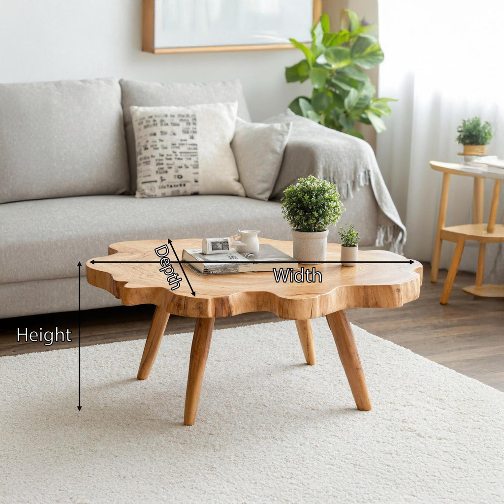 Spry Interior Mid Century Solid Wood Coffee Table, Retro Handcrafted Low Center Table for Classic Living Room Home Decor, SILDTTRCF017