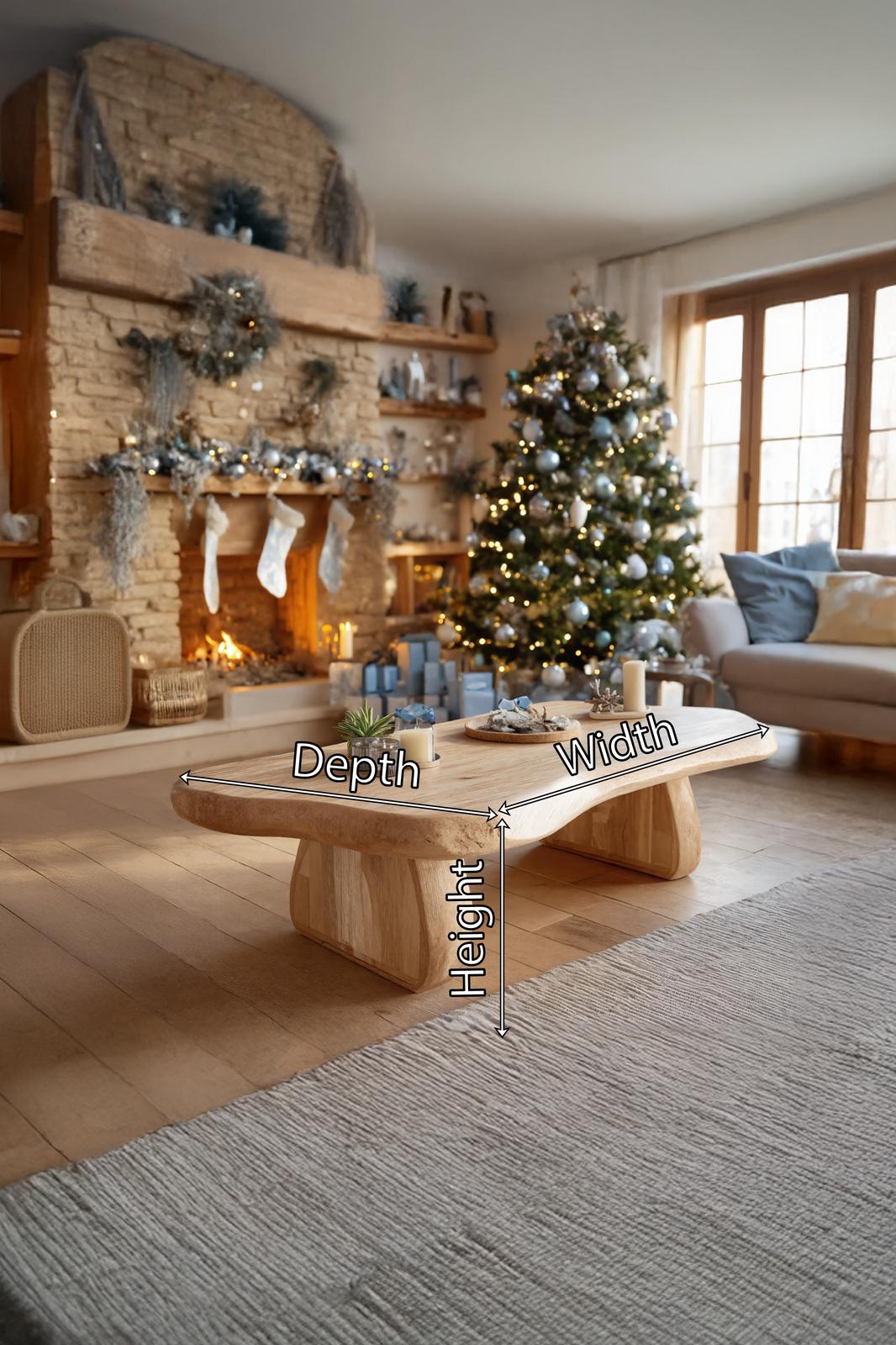 Spry Interior Rustic Farmhouse Solid Wood Coffee Table, Handcrafted Live Edge Slab Accent Table for Living Room, SILDTTRCCF031