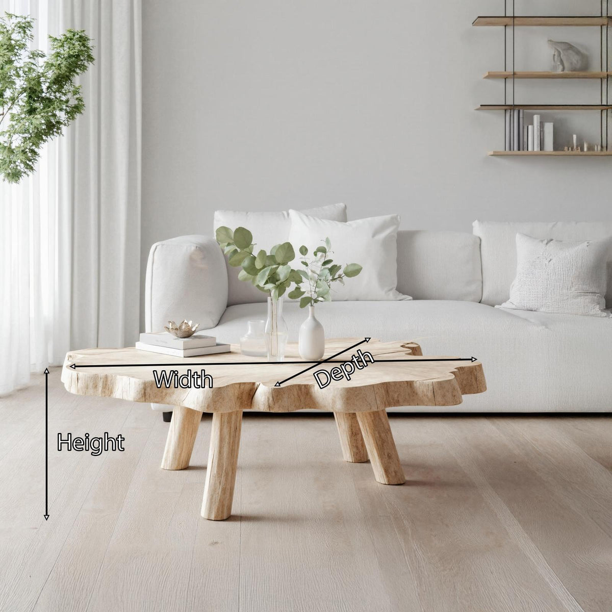 Spry Interior Handcrafted Solid Wood Coffee Table, Live Edge Natural Wood Low Center Table for Living Room Furniture, SILDTTRCF004