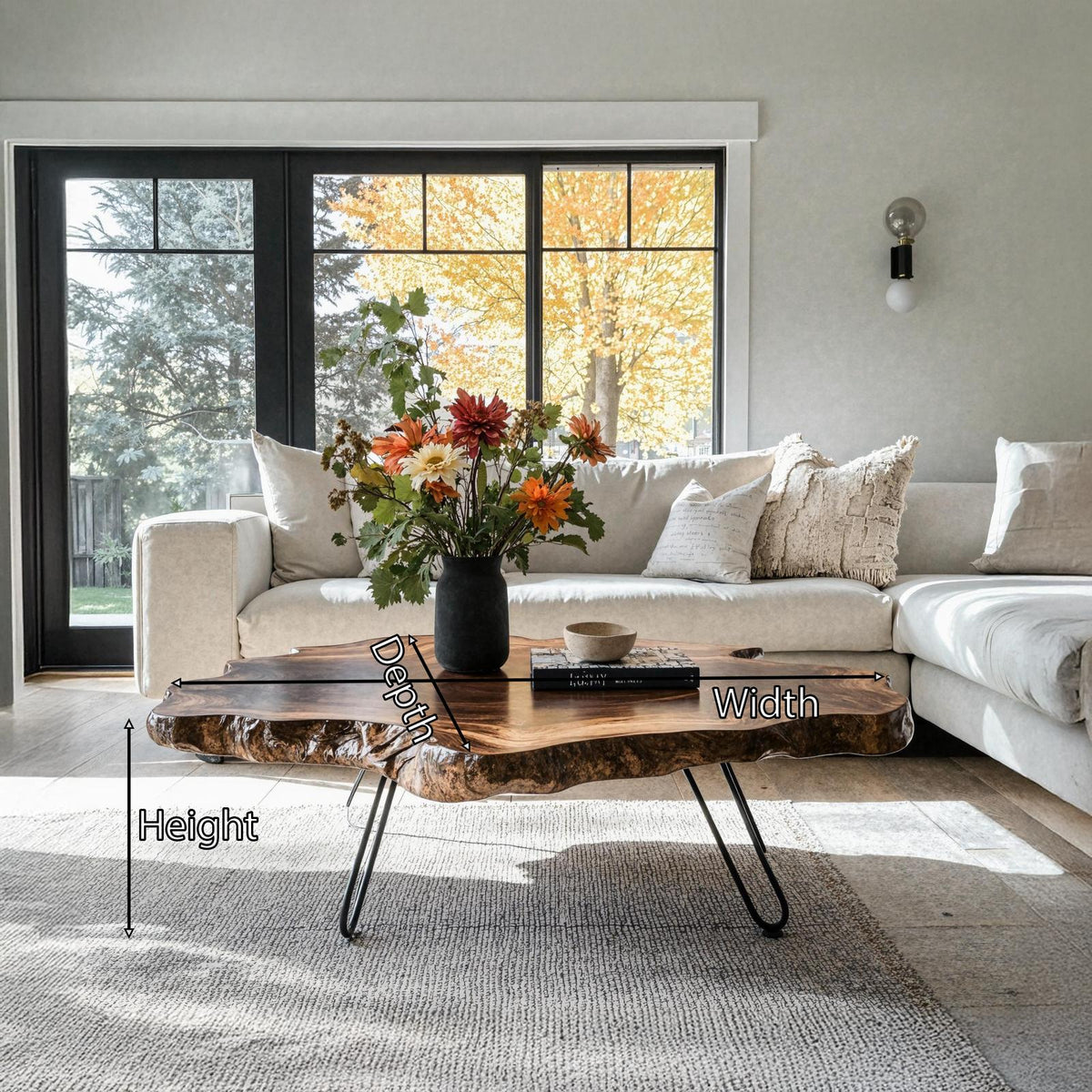 Mid Century Solid Wood Coffee Table, Retro Handcrafted Low Center Table for Modern Living Room Design