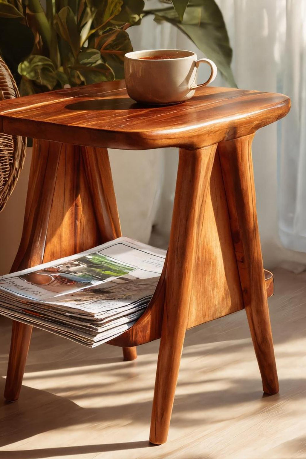 Modern Solid Wood Side Table, Minimalist Round Accent Table Plant Stand for Entryway, Foyer & Living Room Decor