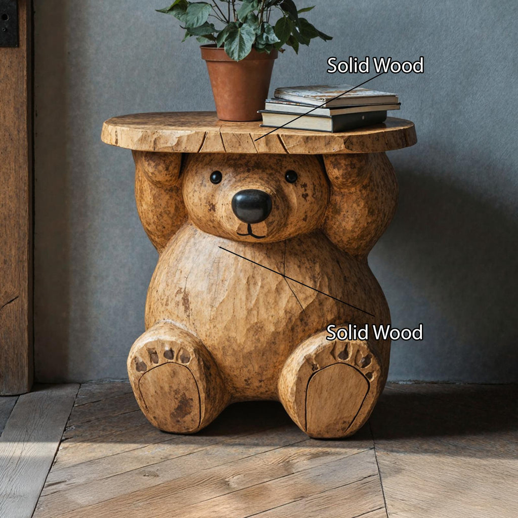 Handcrafted End Table Wood Bear Side Table