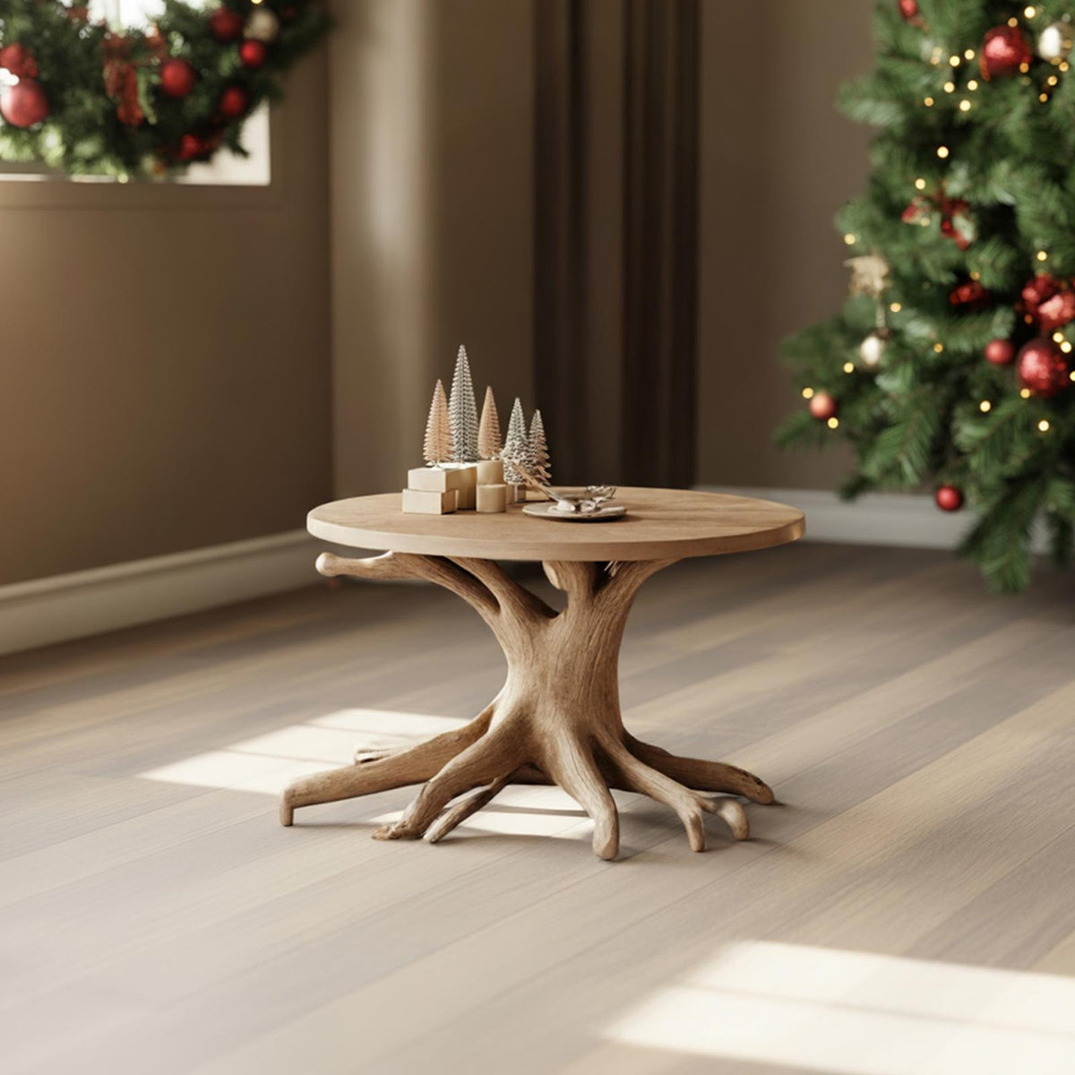 Farmhouse Round End Table, Solid Wood Side Accent Table, Circular Display Pedestal Stand for Entryway Living Room