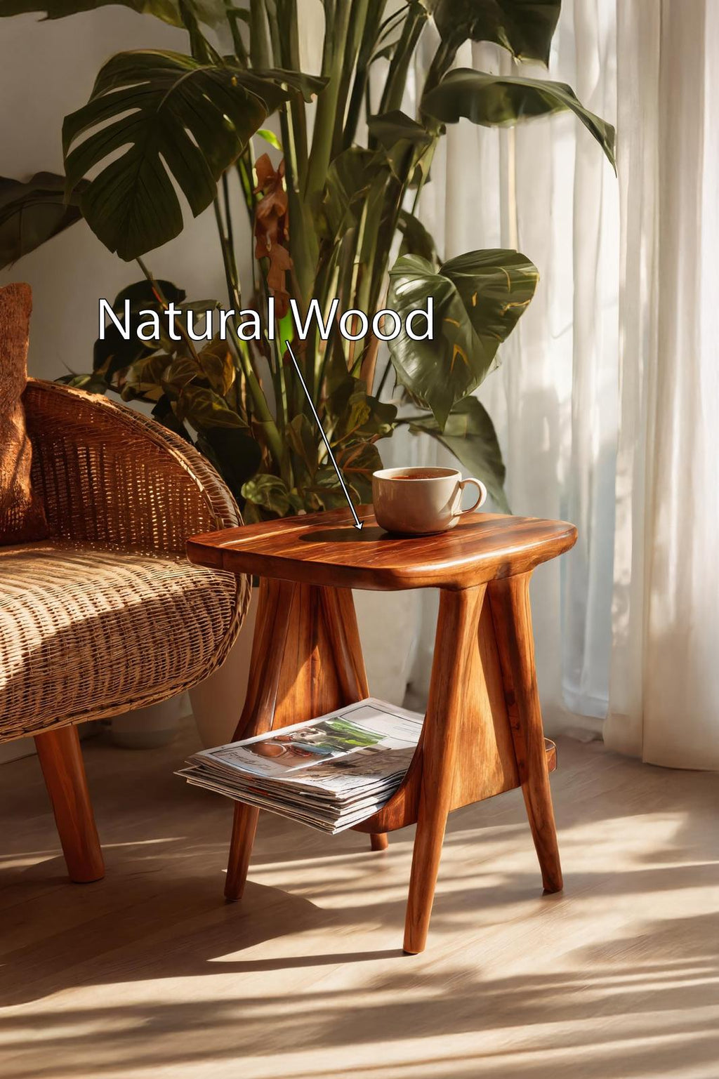 Modern Solid Wood Side Table, Minimalist Round Accent Table Plant Stand for Entryway, Foyer & Living Room Decor