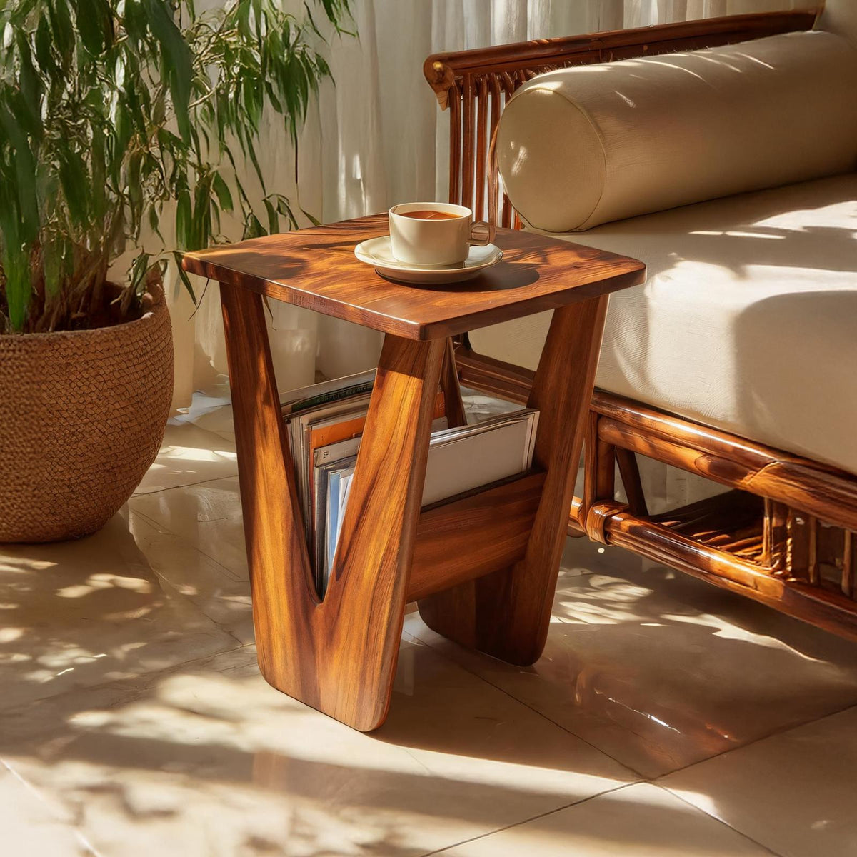 Handcrafted Solid Wood Side Table, Rustic End Table Nightstand for Living Room Bed Side & Entryway Storage Decor