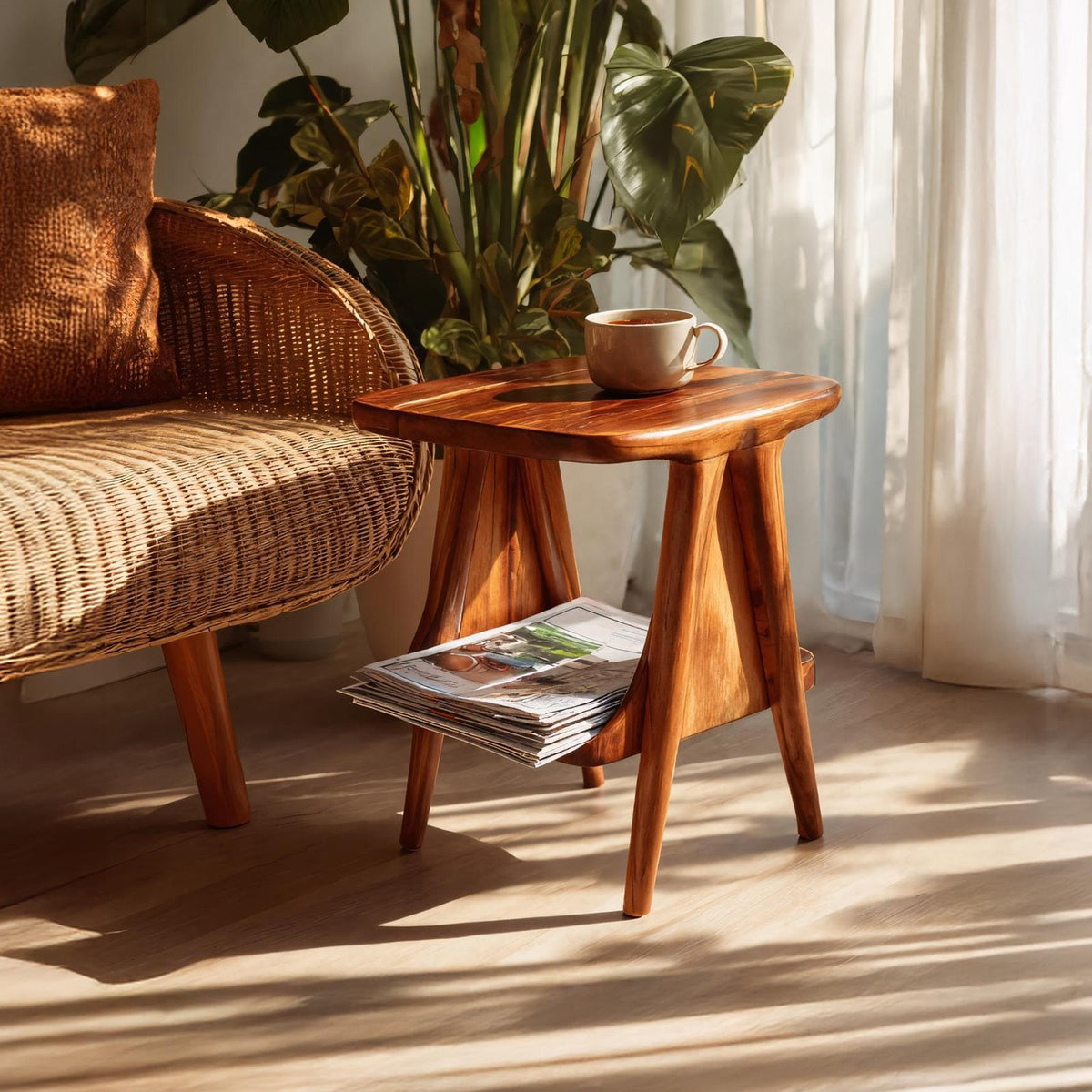 Modern Solid Wood Side Table, Minimalist Round Accent Table Plant Stand for Entryway, Foyer & Living Room Decor