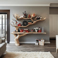 Rustic Entryway Console Table With Tree Bookshelves