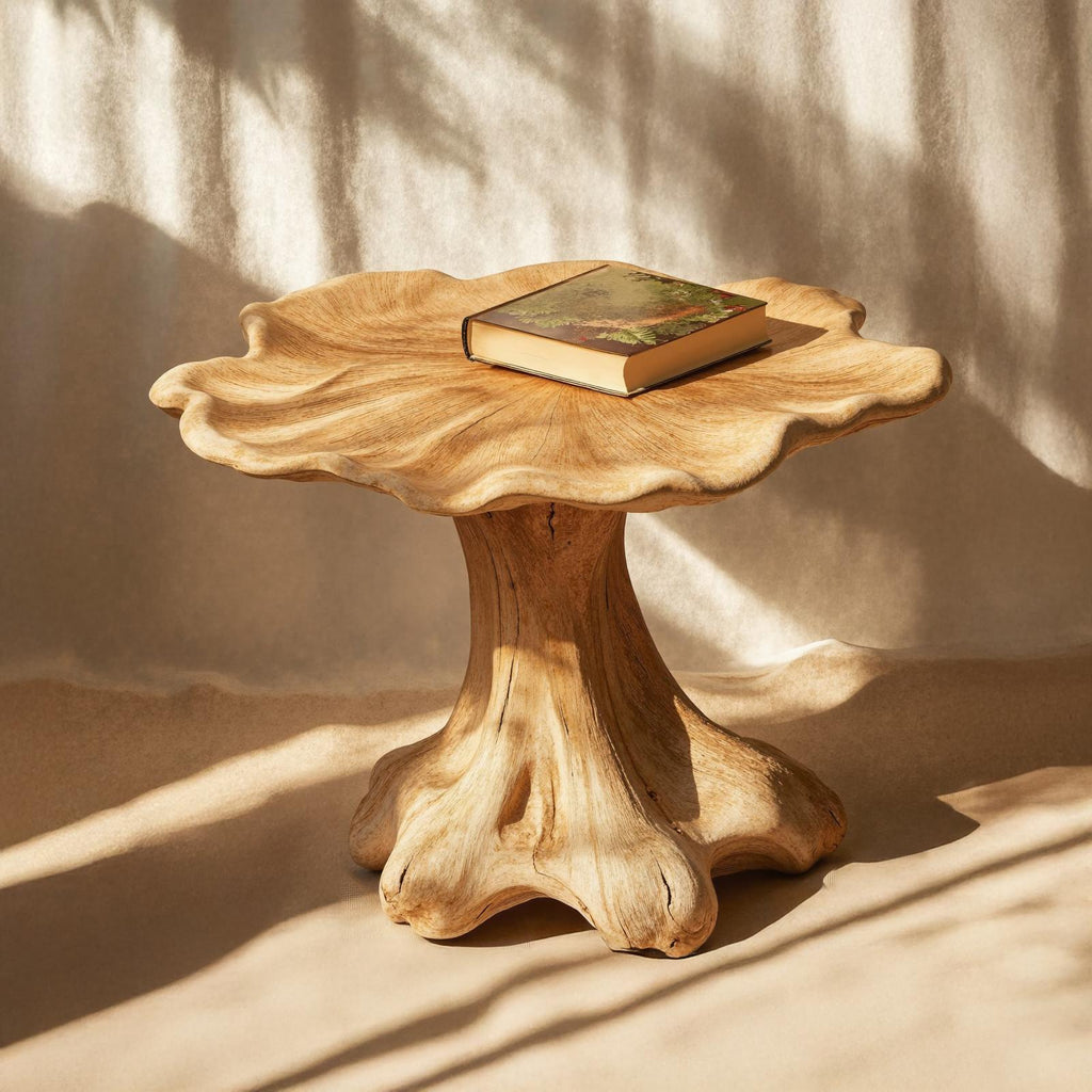 Minimalist Wood Mushroom End Table For Bedroom Clean Lines