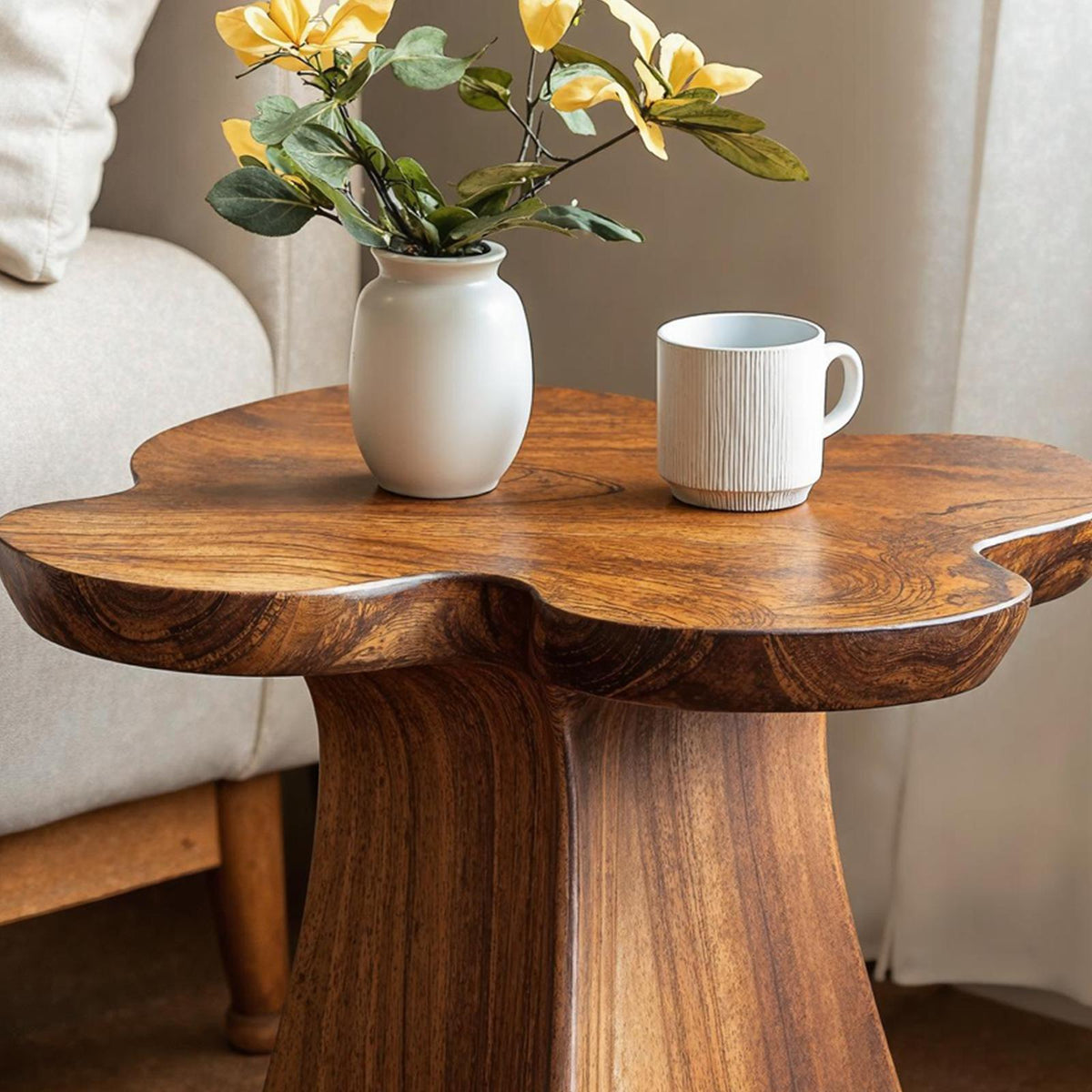 Rustic Solid Wood End Table, Handcrafted Bedside Nightstand & Living Room Accent Table for Small Spaces