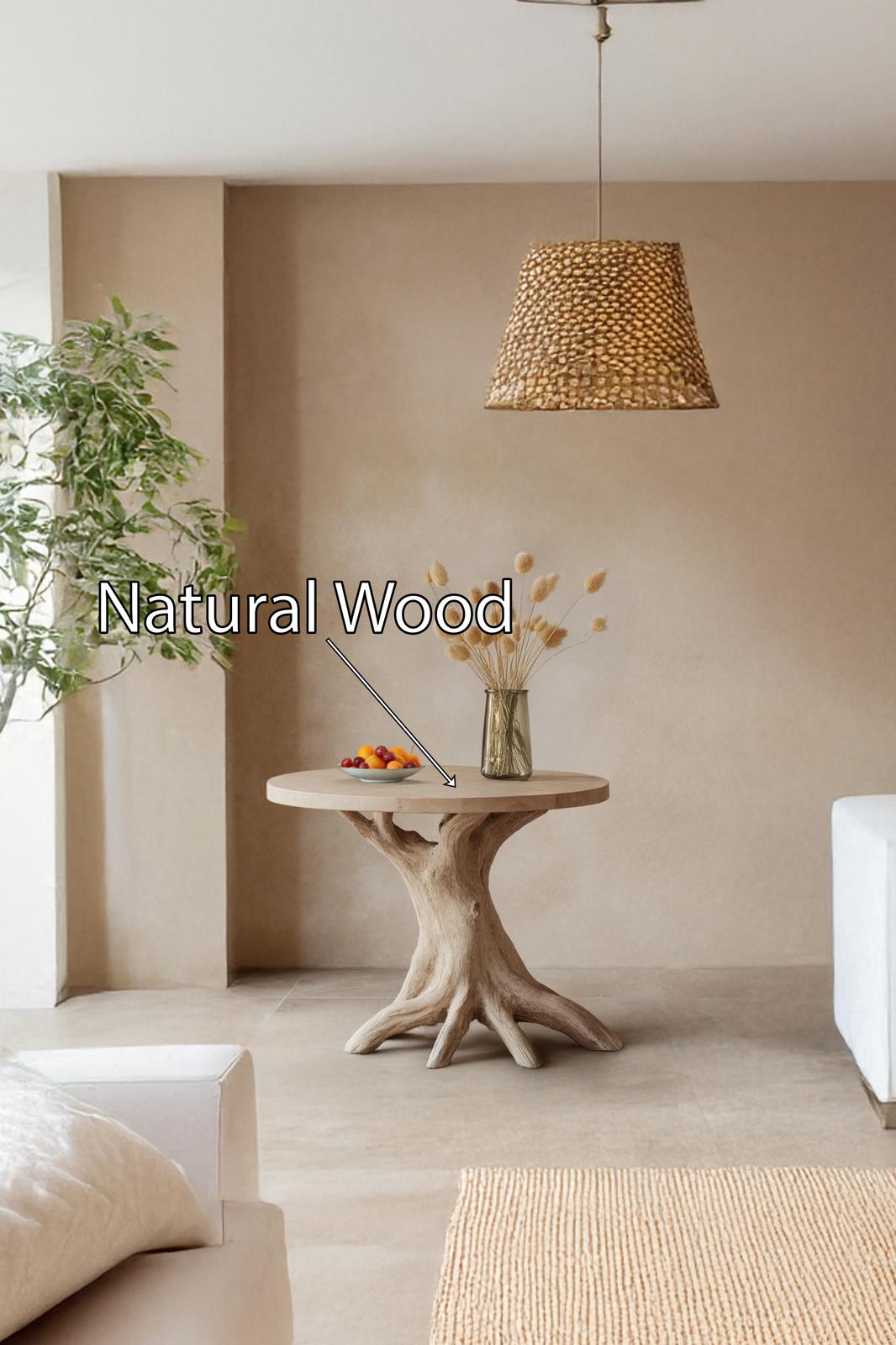 Handcrafted Round End Table with Storage, Solid Wood Accent Bedside Nightstand for Living Room & Bedroom