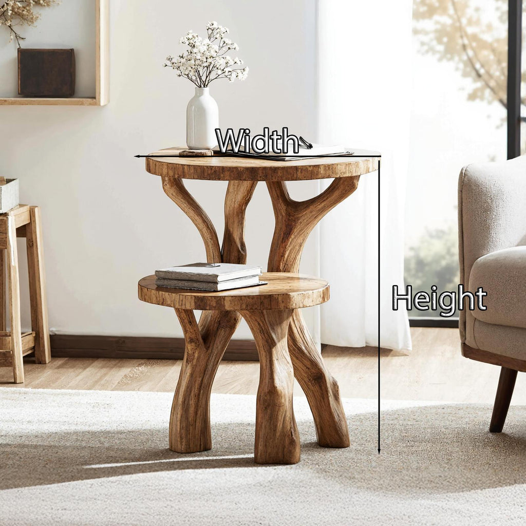 Handcrafted Live Edge Solid Wood End Table, Natural Slab Side Table & Nightstand for Living Room & Bedroom