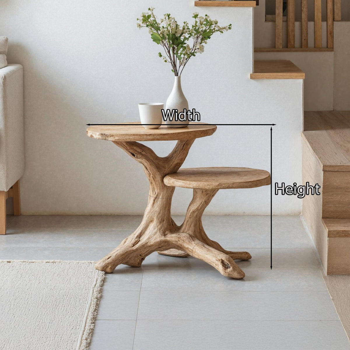 Mid Century Round Solid Wood End Table, Retro Handcrafted Side Table & Nightstand for Living Room Lounge