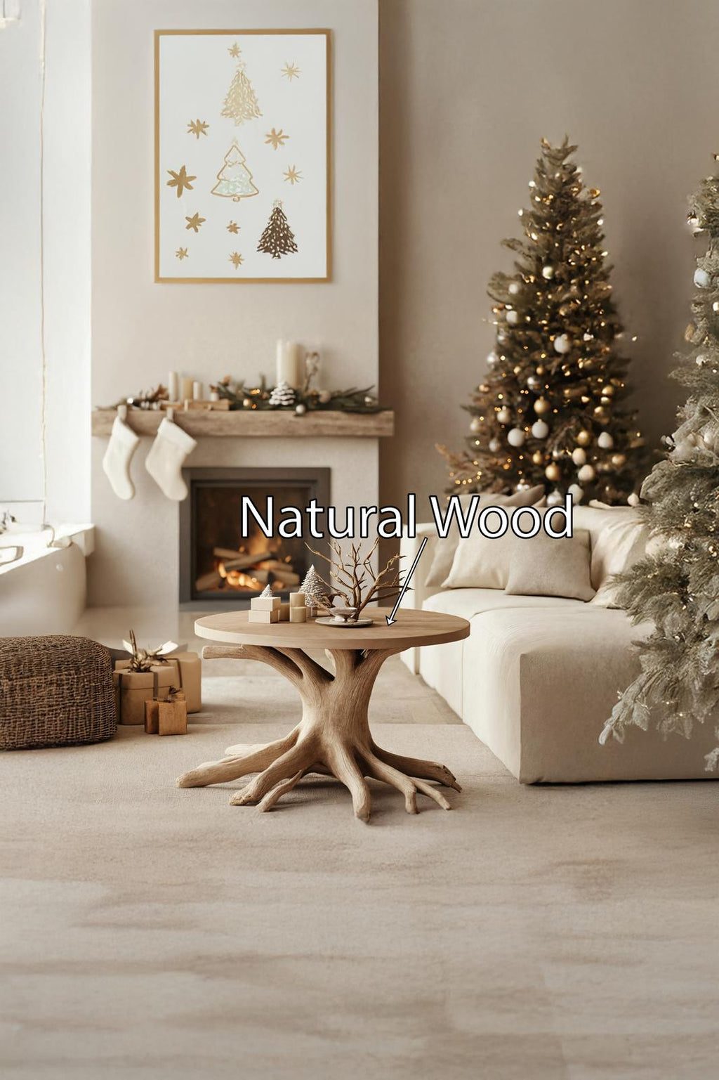 Farmhouse Round End Table, Solid Wood Side Accent Table, Circular Display Pedestal Stand for Entryway Living Room