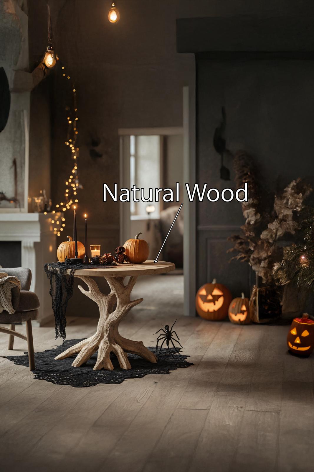 Handcrafted Round End Table, Solid Wood Side Table, Spooky Gothic Pumpkin Design Nightstand for Living Room Decor