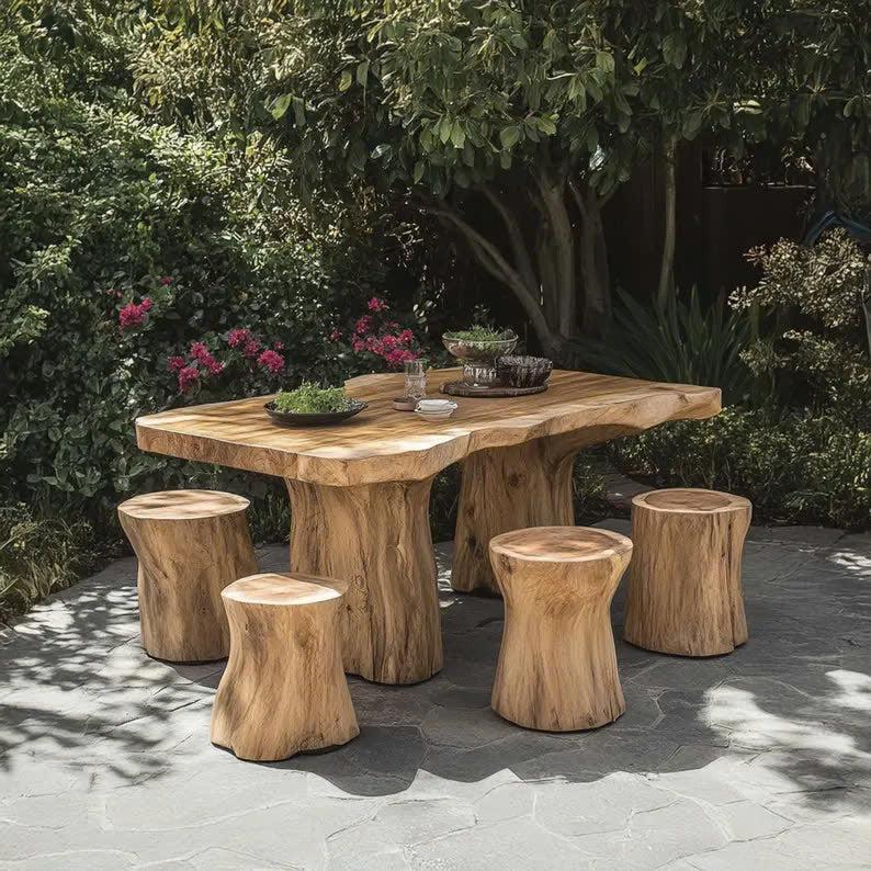 Large Rustic Live Edge Dining Table Set Home Decor Gift