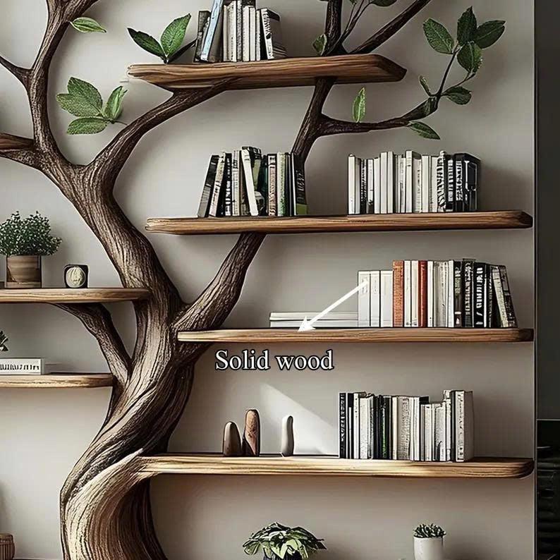 Tree Bookshelf Rustic Wooden Book Tree Shelf Home Office Decor Gift