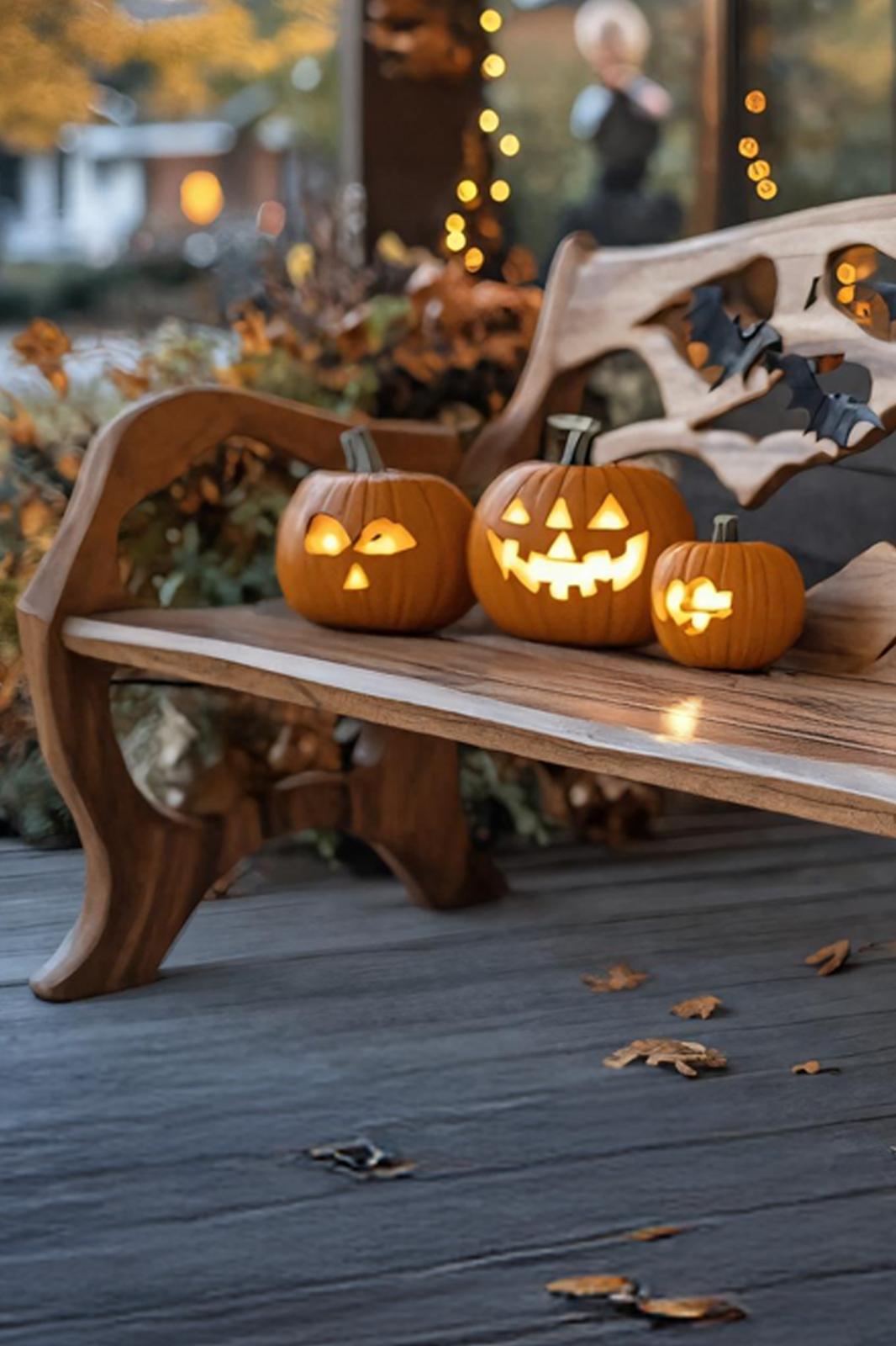 Spry Interior Rustic Solid Wood Halloween Bench, Spooky Garden Park Bench, Outdoor Patio Porch Halloween Festival Party Seating, SILDTTNHOB031