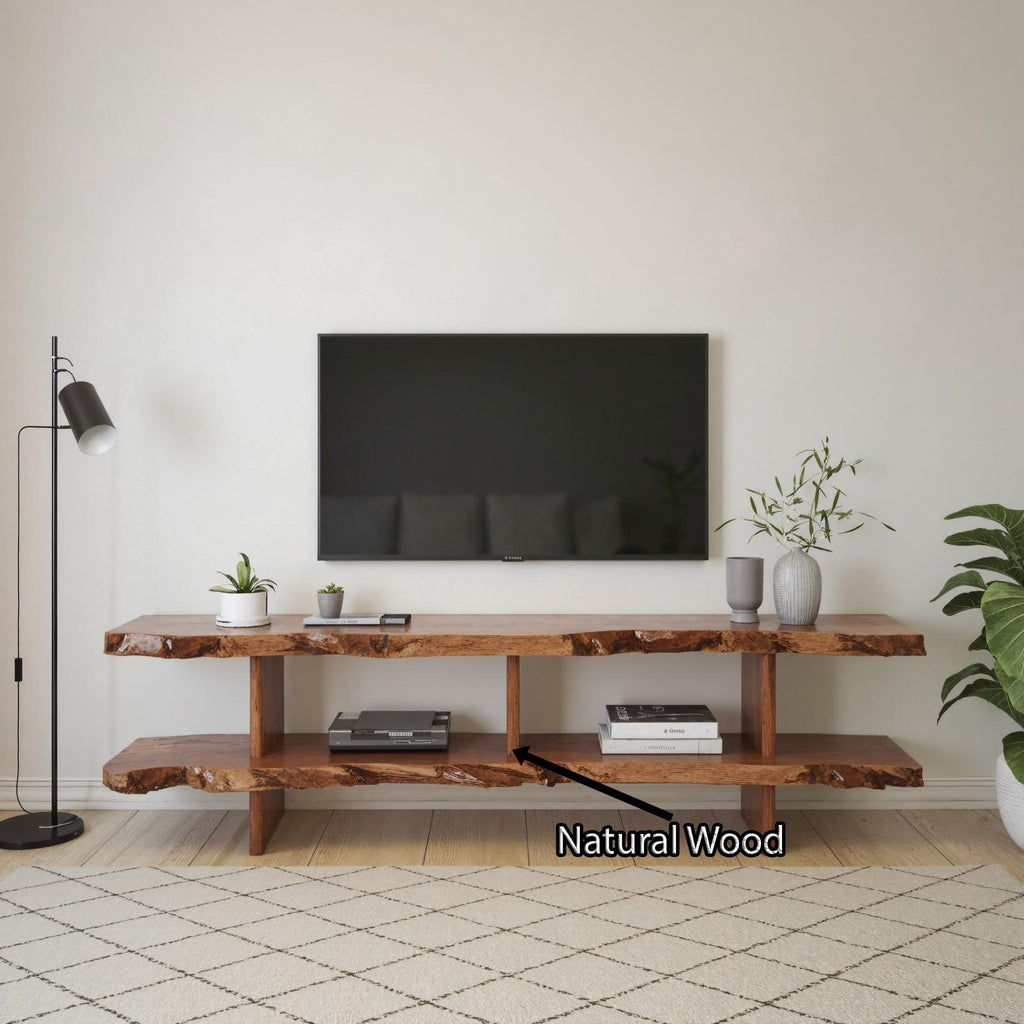 Natural Wood Storage Media Console TV Stand