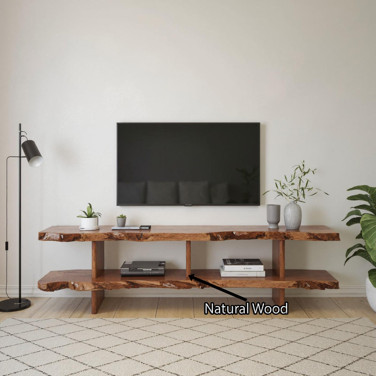 Natural Wood Storage Media Console TV Stand