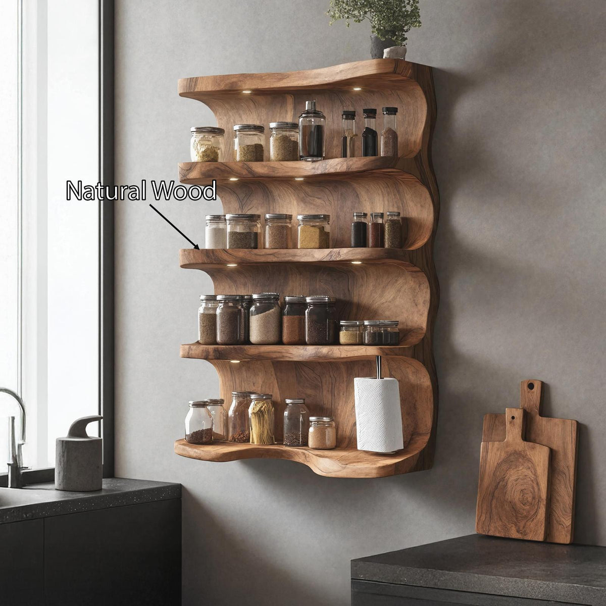 Rustic Wooden Spice Rack For Kitchen Countertop Decor