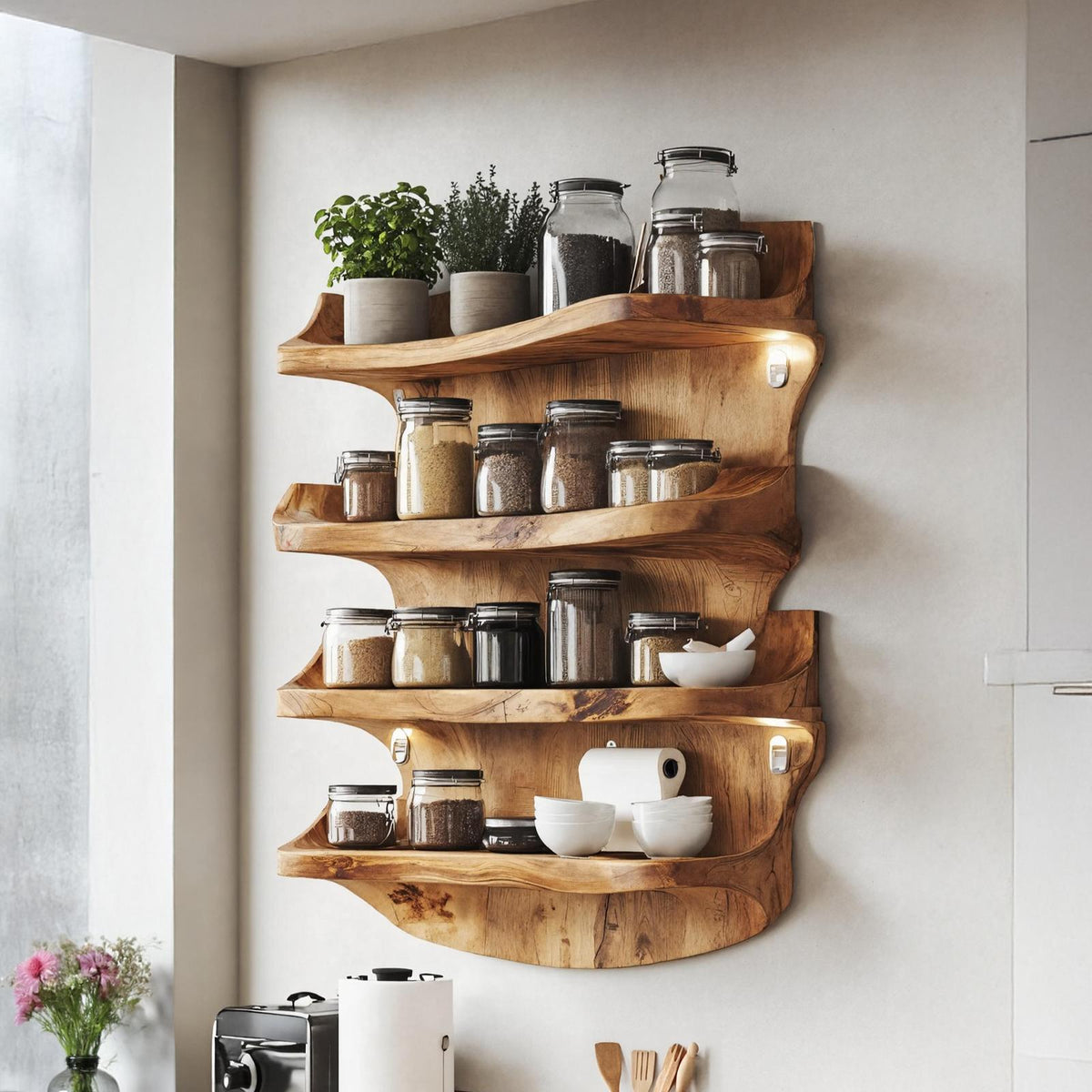 Farmhouse Wooden Spice Storage Shelf For Kitchen Design