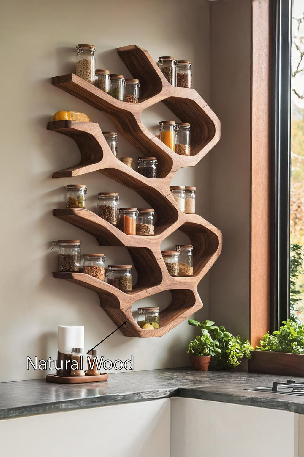Farmhouse Kitchen Furniture With Wooden Spice Organizer