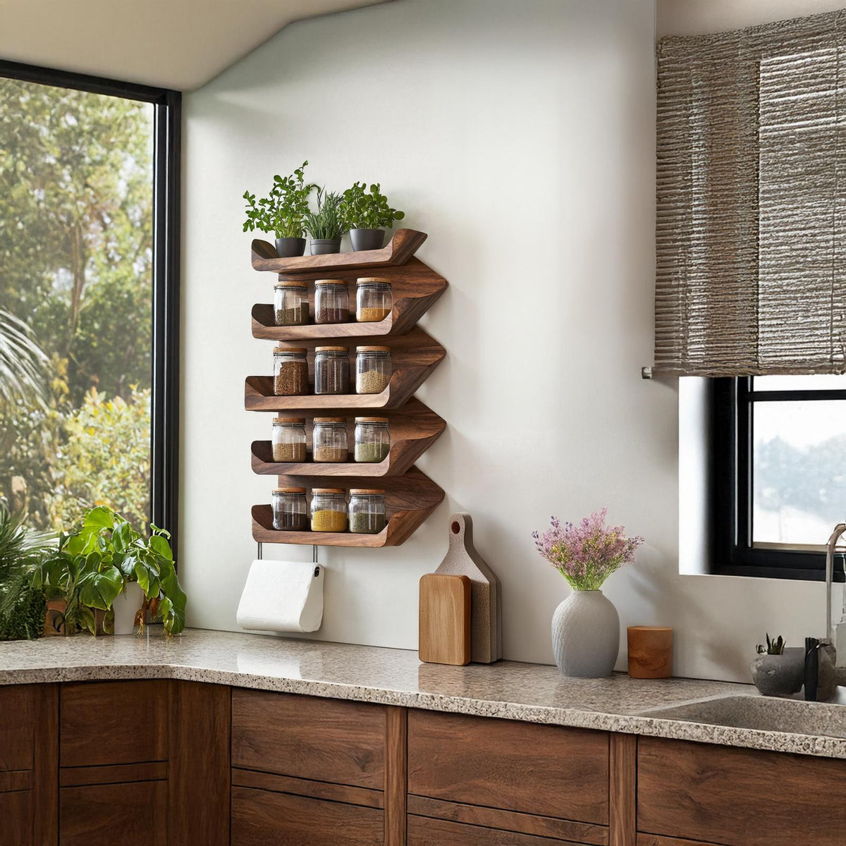 Wooden Spice Rack Mid Century Style For Entryway Design