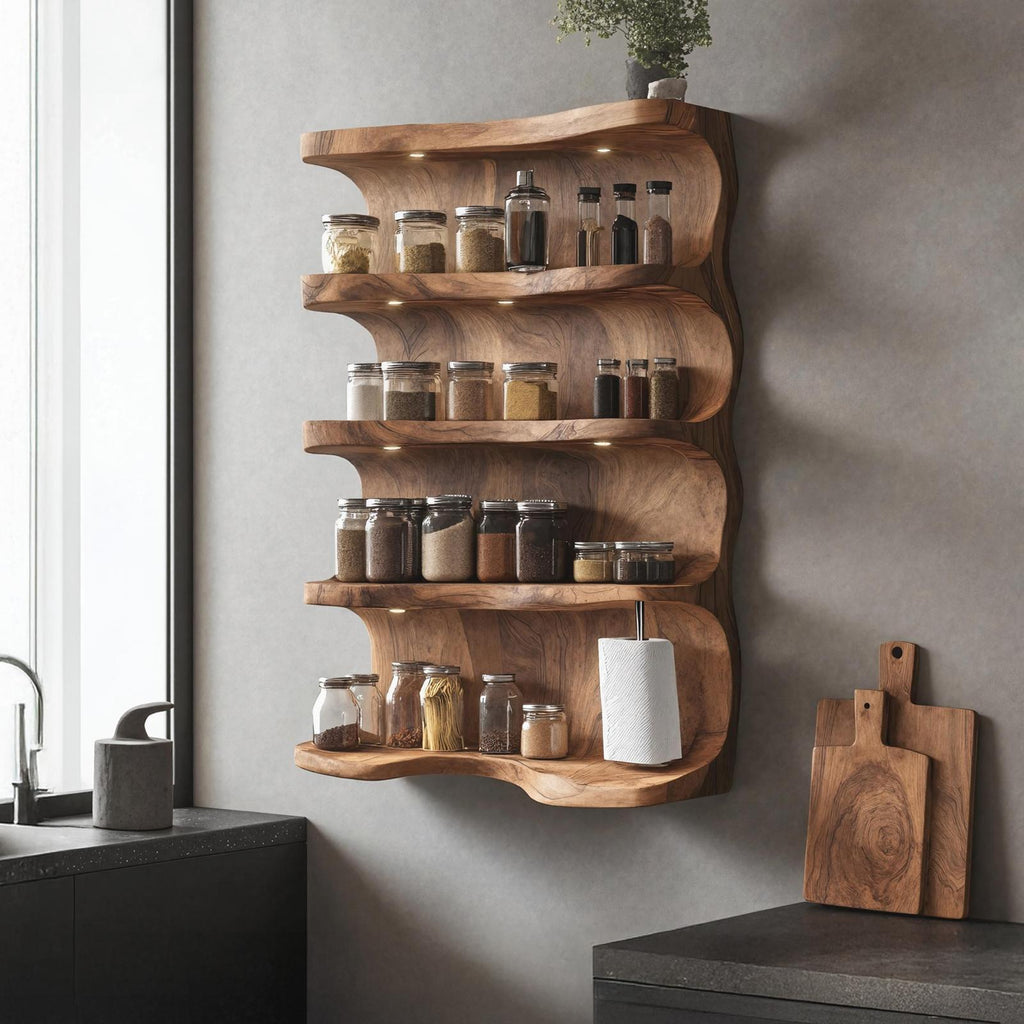 Rustic Wooden Spice Rack For Kitchen Countertop Decor