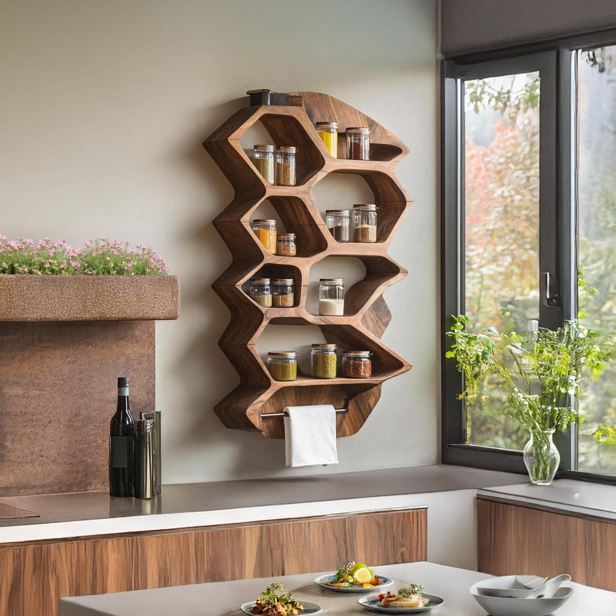 Rustic Wooden Spice Rack Shelf For Entryway Or Kitchen