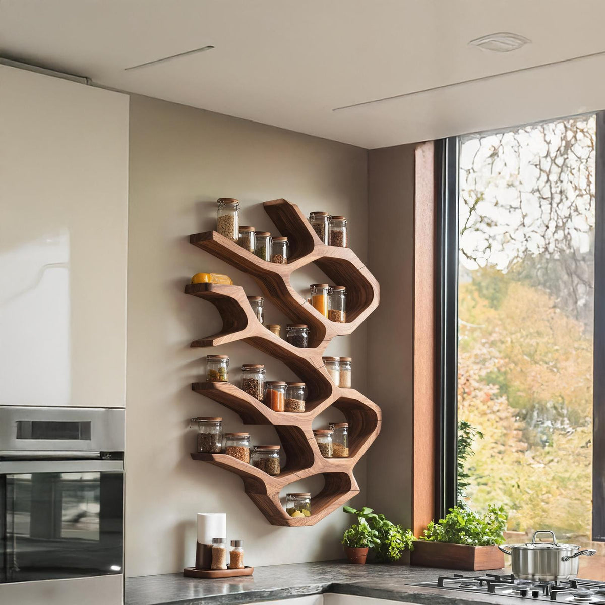 Farmhouse Kitchen Furniture With Wooden Spice Organizer