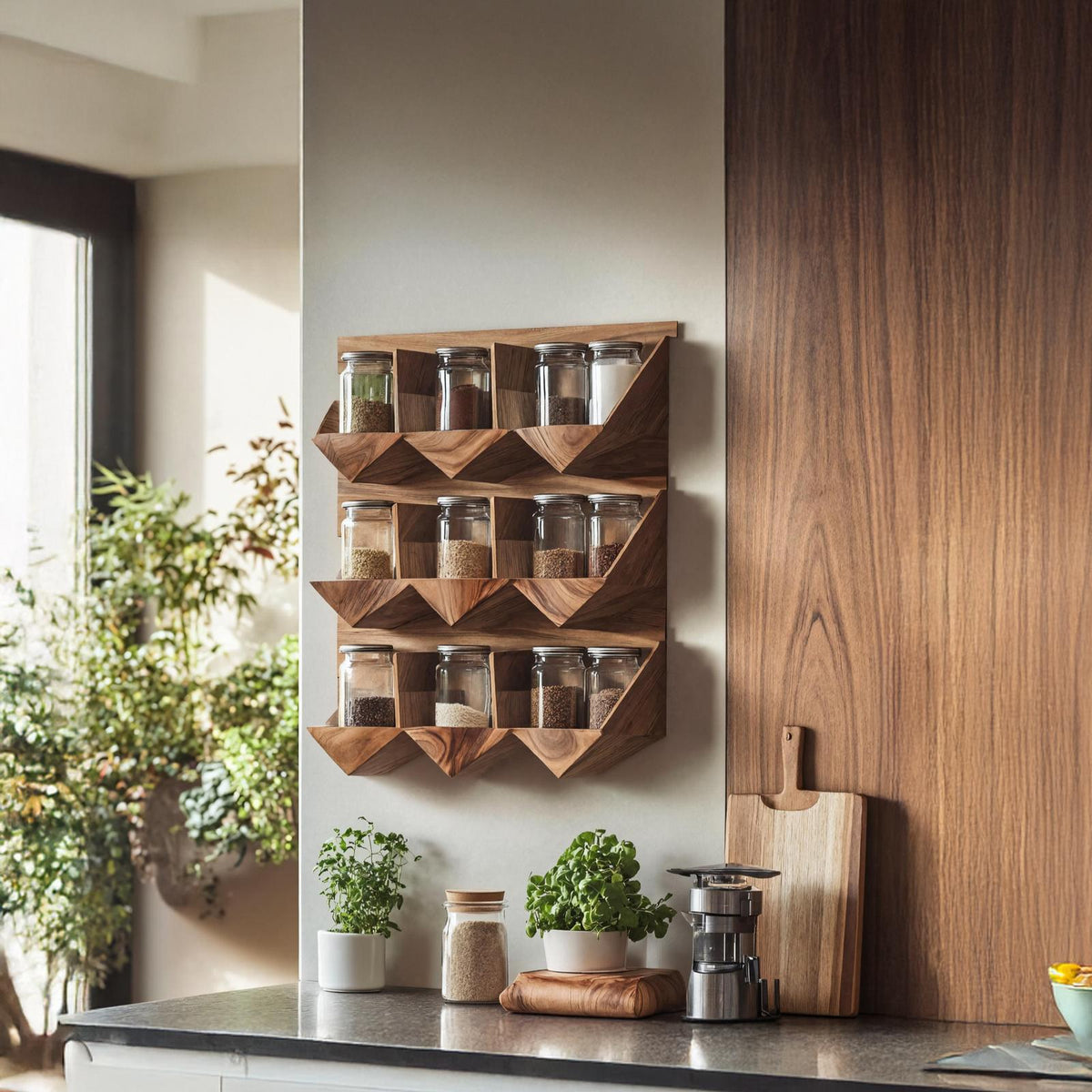 Handmade Spice Storage Rack For Mid Century Kitchen