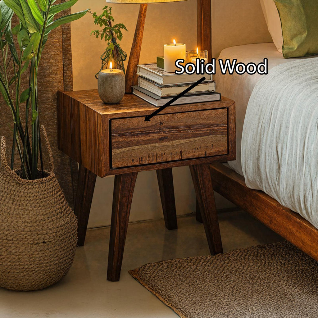 Spry Interior Handcrafted Rustic Wood Nightstand with 4 Legs, Solid Wood Bedside Table End Console for Bedroom Storage, SILDTNS018