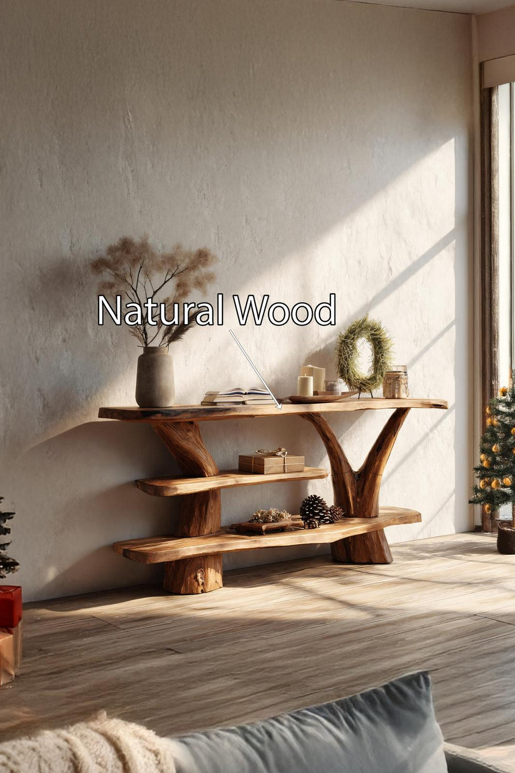 Handcrafted Solid Wood Console Table, Rustic Entryway Table, Behind Sofa Accent Table for Living Room & Bedroom