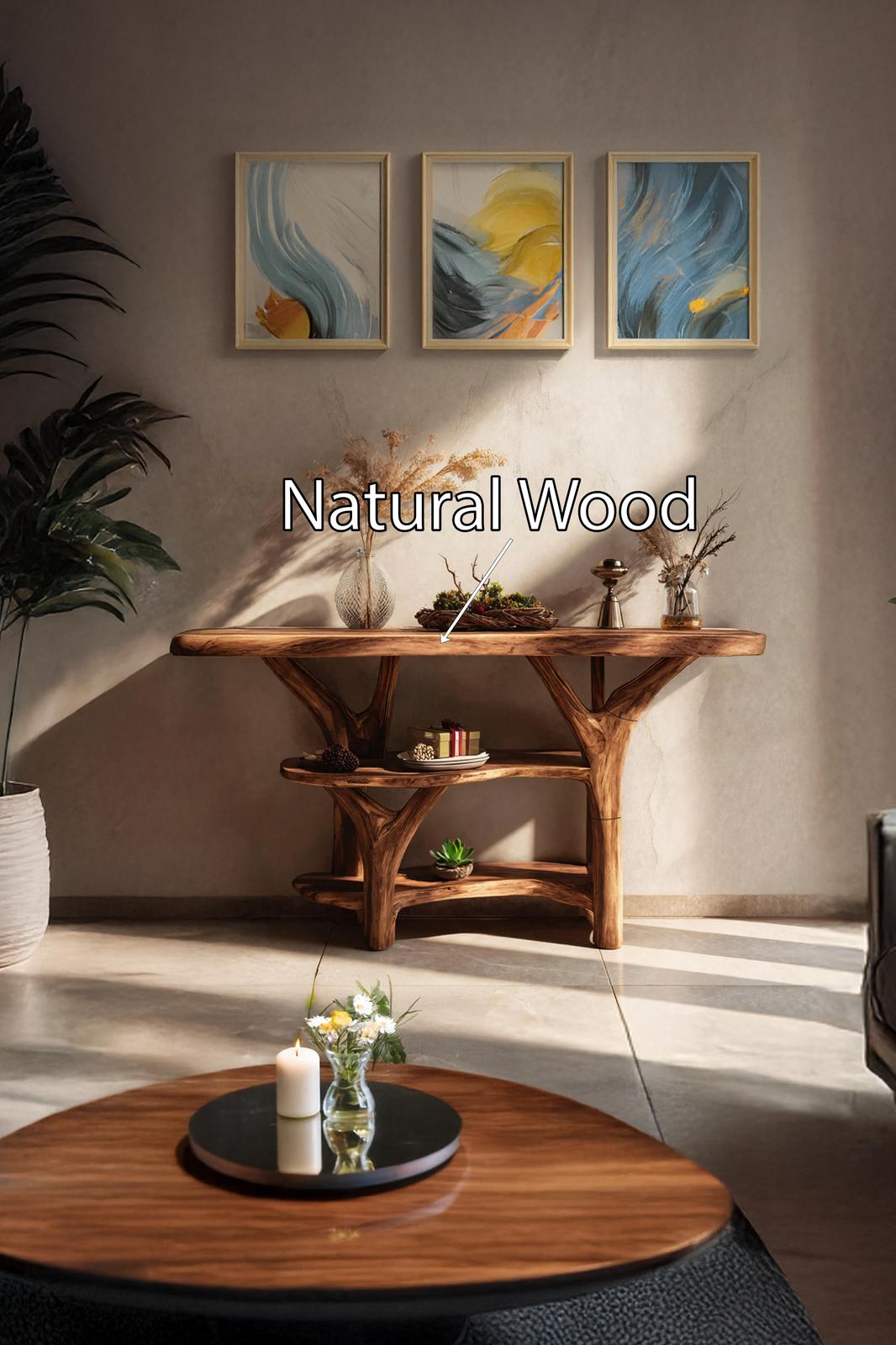 Spry Interior Mid Century Solid Wood Console Table, Live Edge Slab Entryway Accent Table for Living Room & Bedroom, SILDTTRCS032