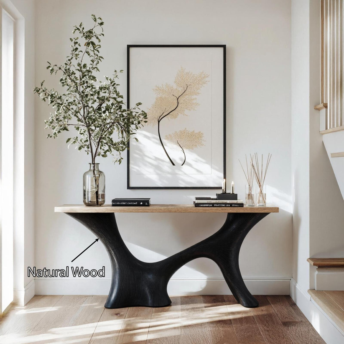 Mid Century Solid Wood Entryway Console Table, Handcrafted Storage Sideboard & Credenza Cabinet for Living Room