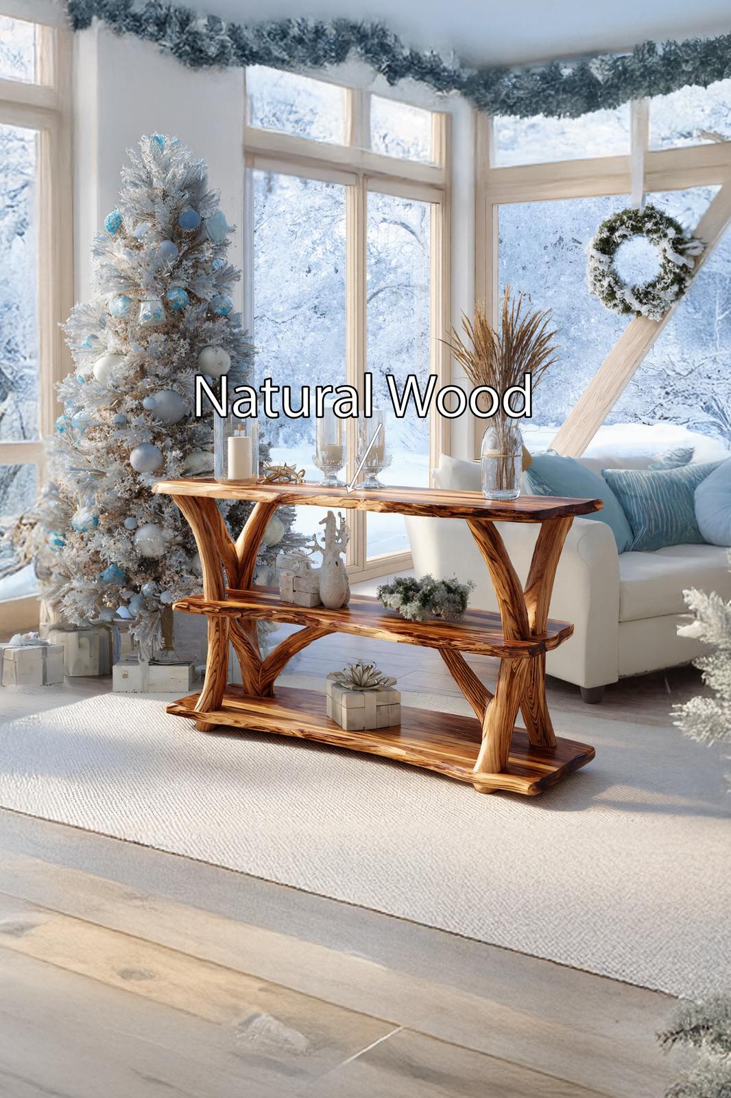 Mid-Century Live Edge Wooden Console Table, Solid Timber Slab Entryway Table, Sleek Hallway Foyer Table
