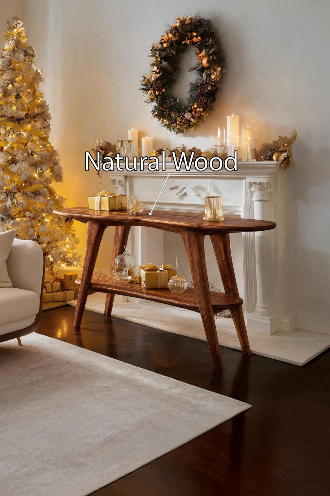 Mid-Century Live Edge Wooden Console Table, Solid Hardwood Slab Entryway Table, Behind Sofa Accent Table