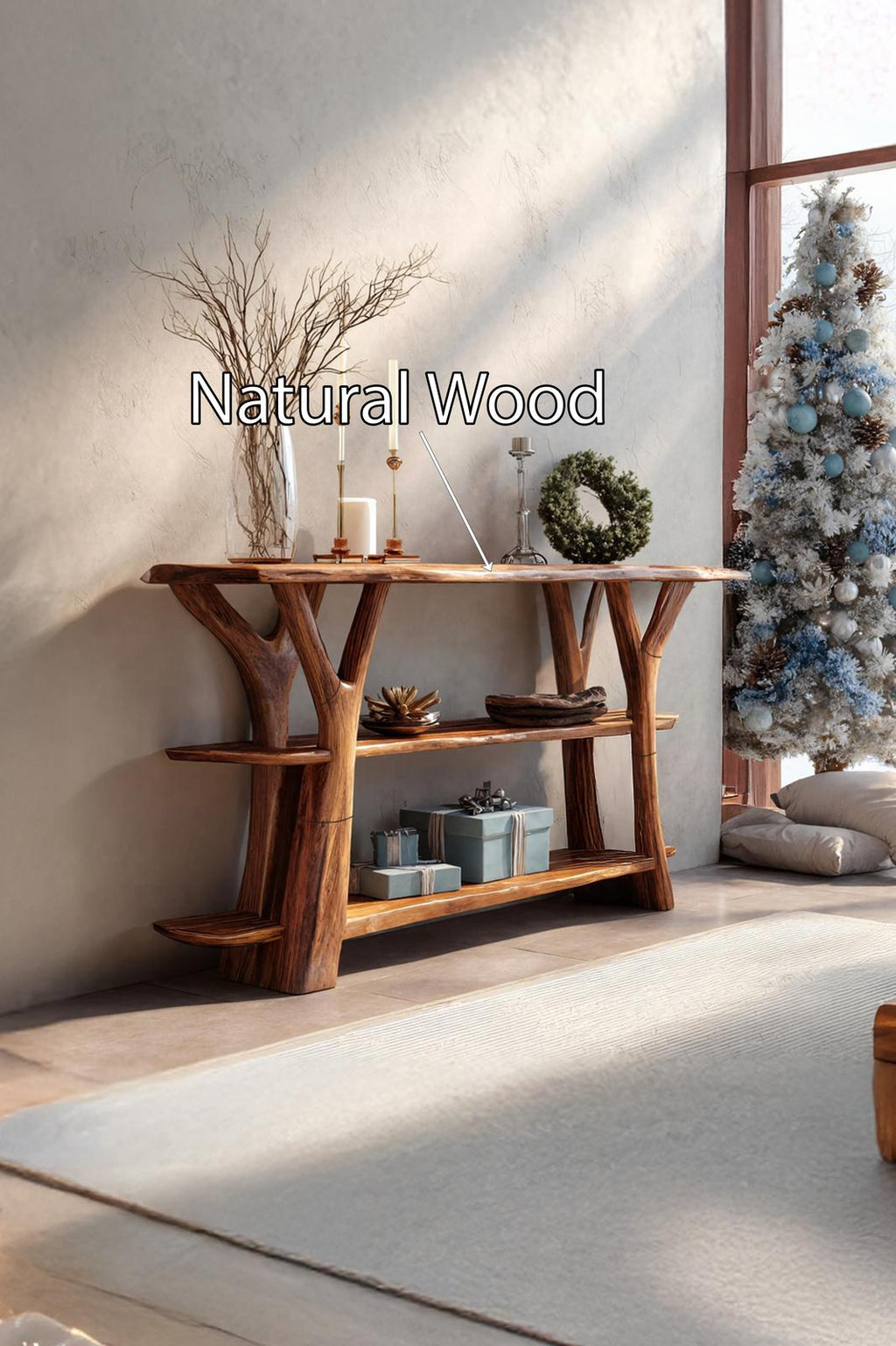 Modern Live Edge Wooden Console Table, Hardwood Slab Sofa Table, Rustic Contemporary Entryway Table