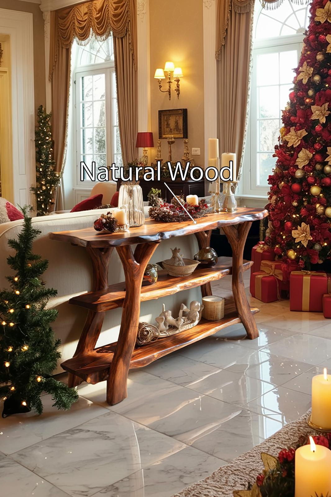 Mid-Century Live Edge Wooden Console Table, Sleek Slab Entryway Table, Solid Timber Foyer Table for Bedroom