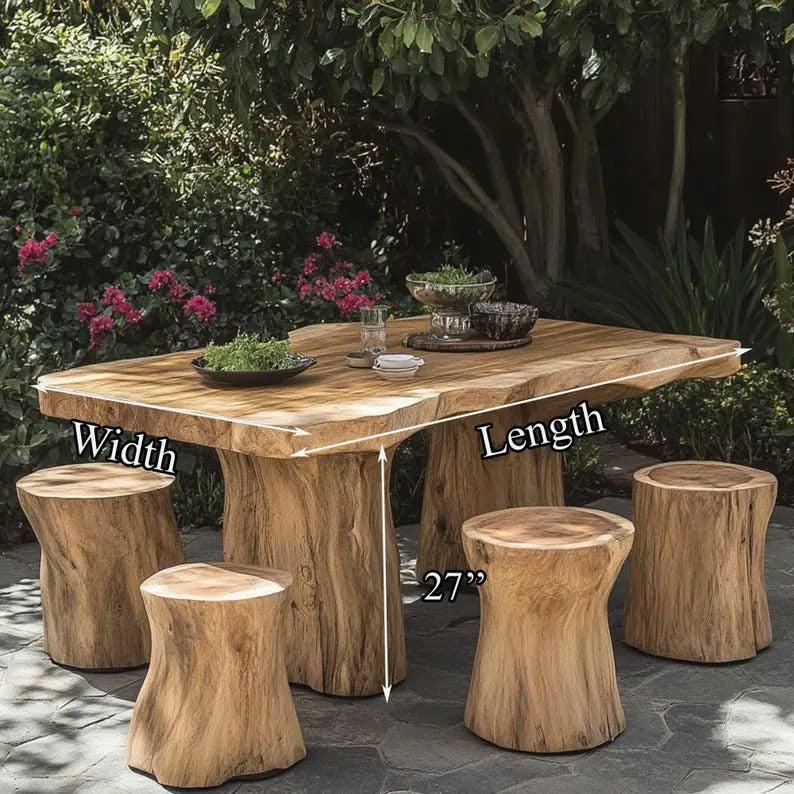 Large Rustic Live Edge Dining Table Set Home Decor Gift