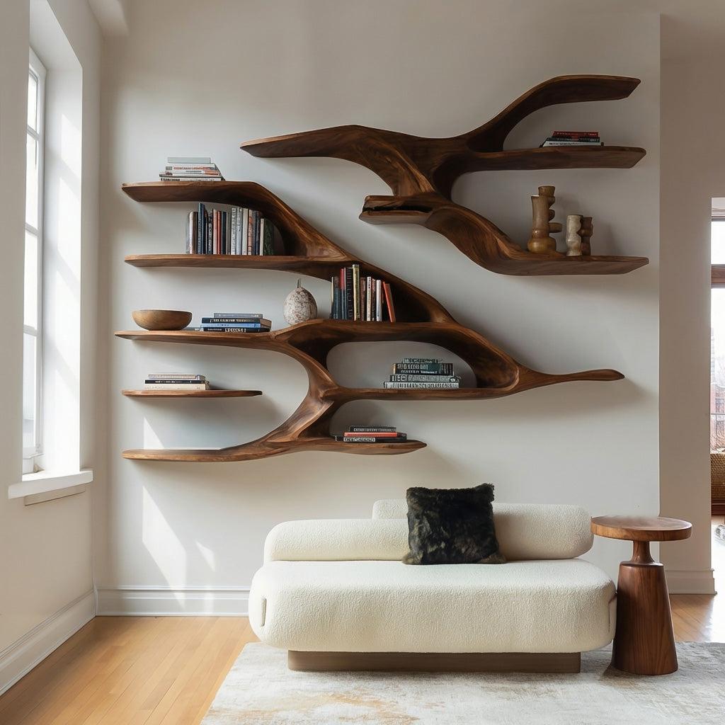 Contemporary Wooden Wall Floating Shelf, Handcrafted Solid Wood Display Ledge for Modern Living Room