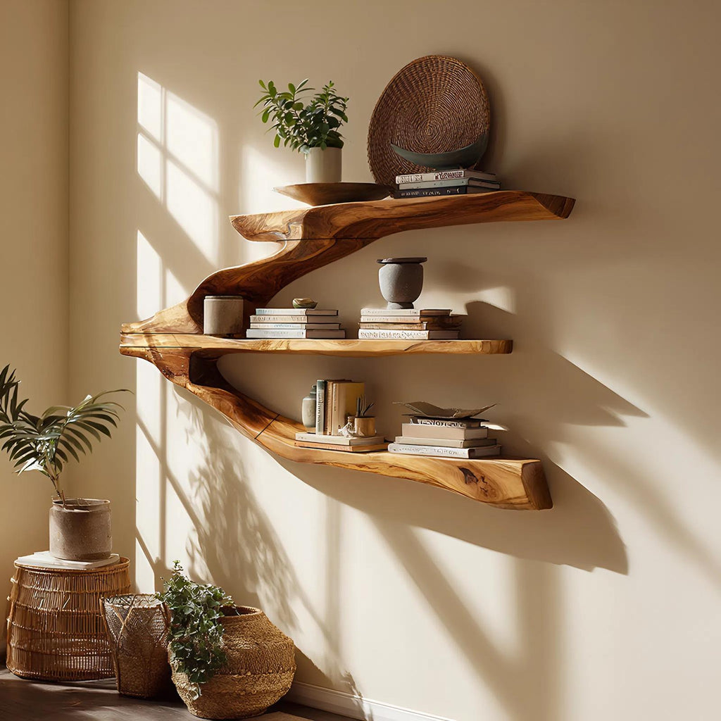 Minimalist Wooden Floating Shelf, Wall Mounted Entryway Display Shelf & Hallway Organizer
