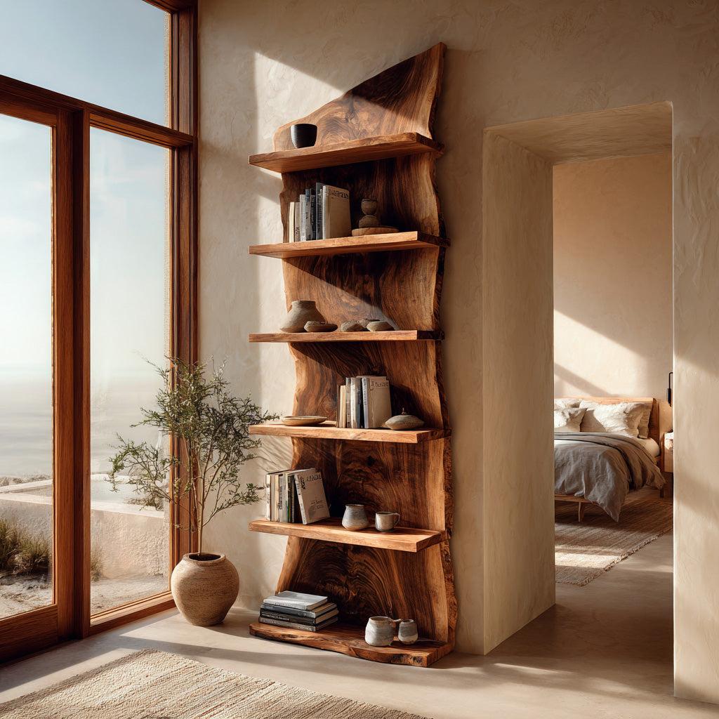 Modern Wooden Standing Shelf, Contemporary Tiered Bookcase, Sleek Storage Organizer Display Rack for Home Decor